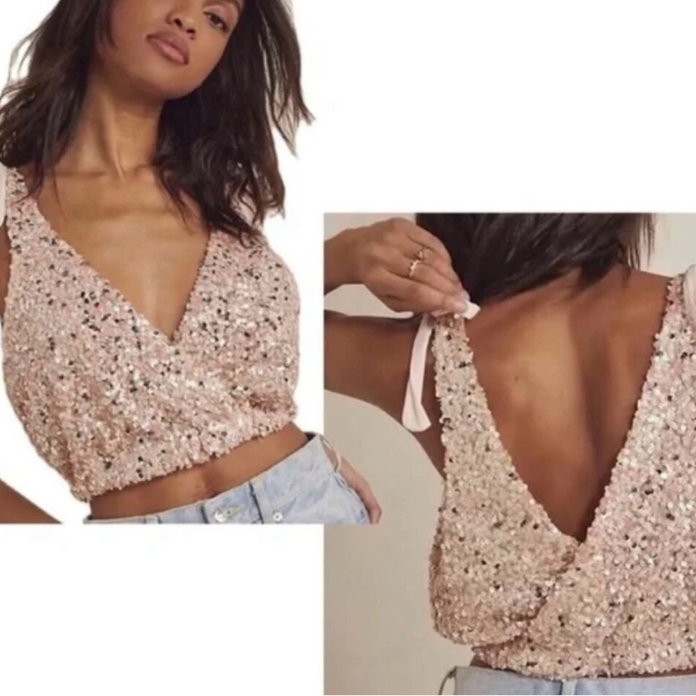 Free People Sequin cream Crop Top